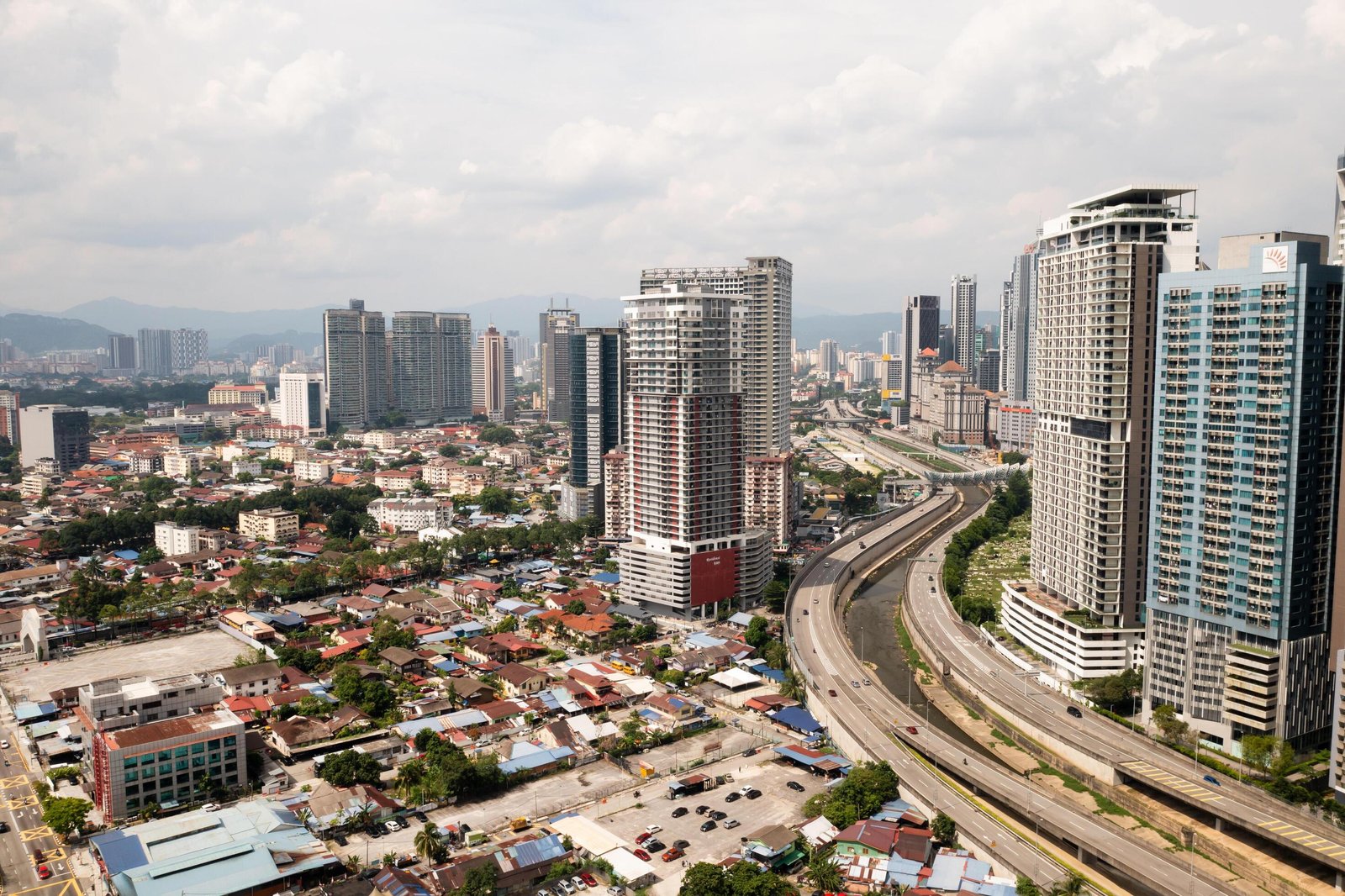 Kuala Lumpur Aerial Cityscape Highway Towers Malaysia